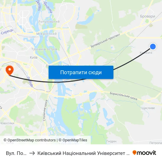 Вул. Поповича to Київський Національний Університет Будівництва І Архітектури map