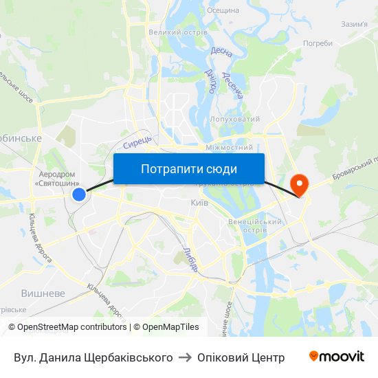 Вул. Данила Щербаківського to Опіковий Центр map