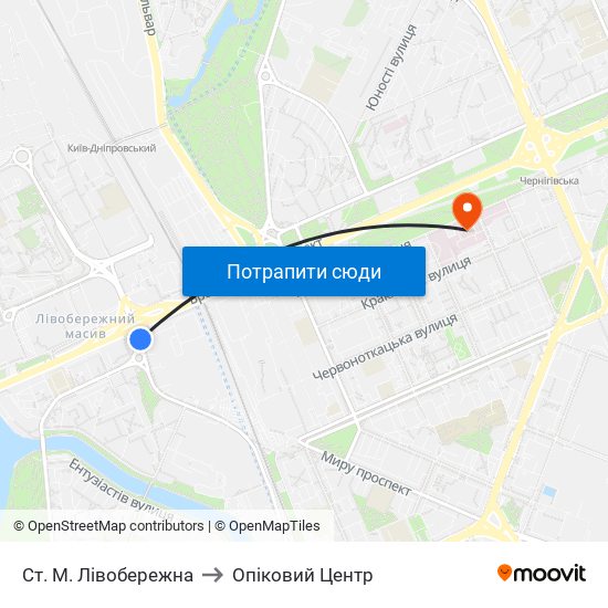 Ст. М. Лівобережна to Опіковий Центр map