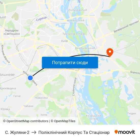 С. Жуляни-2 to Поліклінічний Корпус Та Стаціонар map