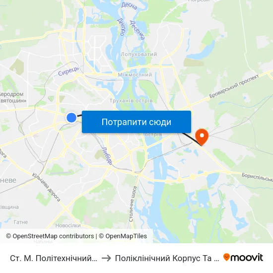 Ст. М. Політехнічний Інститут to Поліклінічний Корпус Та Стаціонар map
