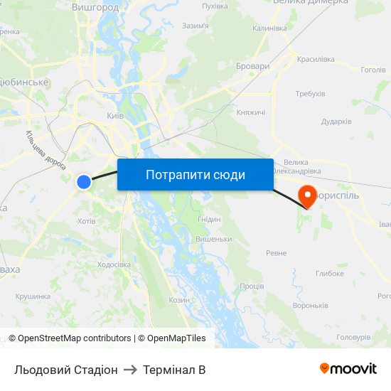 Льодовий Стадіон to Термінал B map