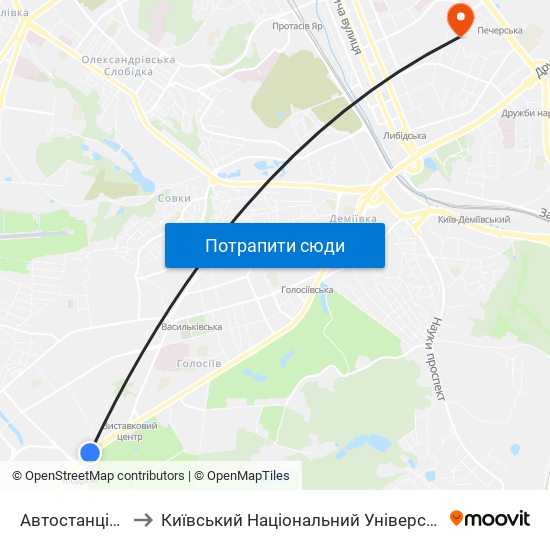 Автостанція Південна to Київський Національний Університет Культури І Мистецтв map