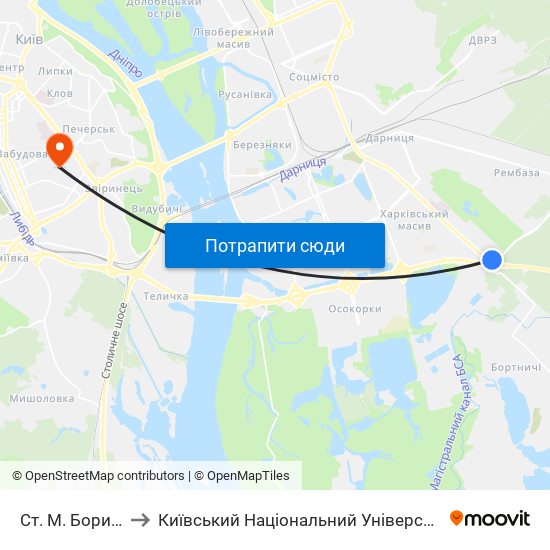 Ст. М. Бориспільська to Київський Національний Університет Культури І Мистецтв map