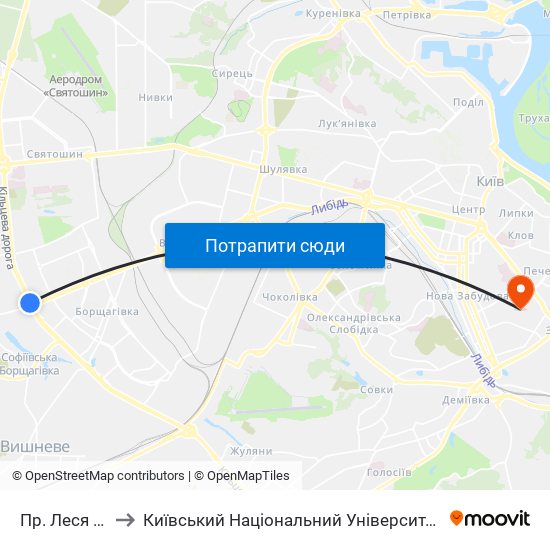 Пр. Леся Курбаса to Київський Національний Університет Культури І Мистецтв map