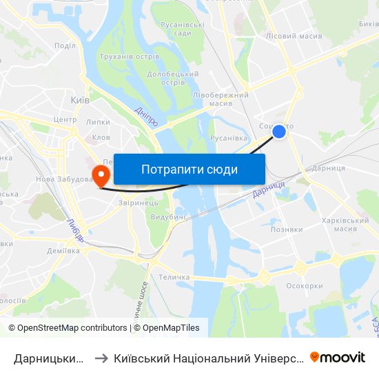 Дарницький Універмаг to Київський Національний Університет Культури І Мистецтв map