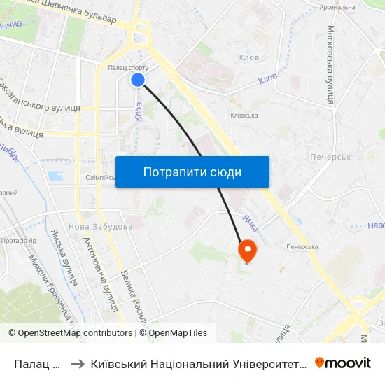 Палац Спорту to Київський Національний Університет Культури І Мистецтв map