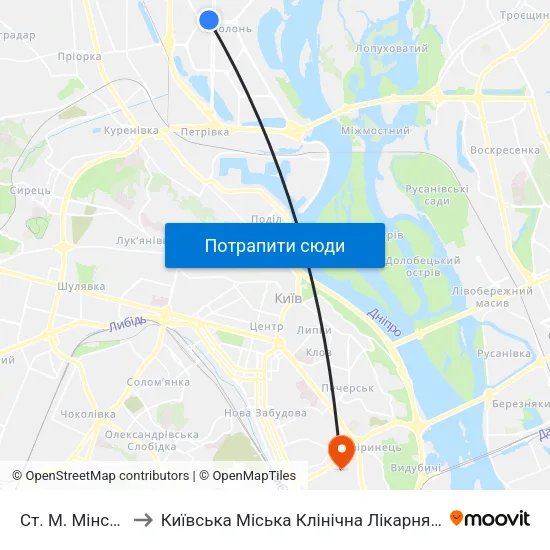 Ст. М. Мінська to Київська Міська Клінічна Лікарня №12 map