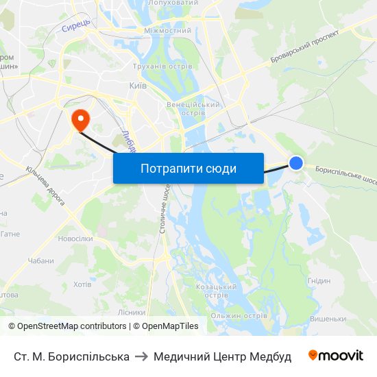 Ст. М. Бориспільська to Медичний Центр Медбуд map