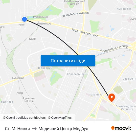 Ст. М. Нивки to Медичний Центр Медбуд map