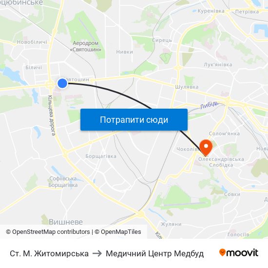 Ст. М. Житомирська to Медичний Центр Медбуд map