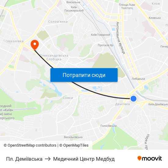 Пл. Деміївська to Медичний Центр Медбуд map