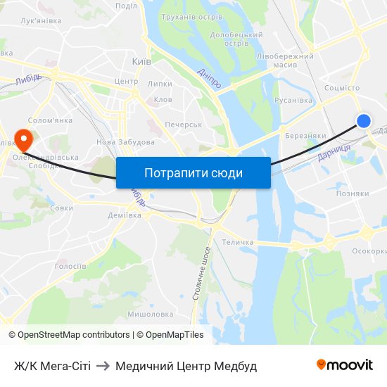 Ж/К Мега-Сiтi to Медичний Центр Медбуд map