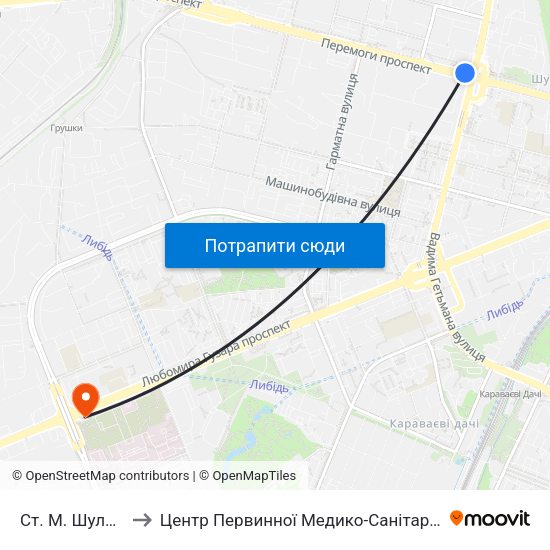 Ст. М. Шулявська to Центр Первинної Медико-Санітарної Допомоги map
