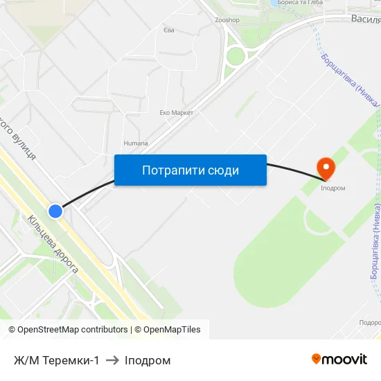 Ж/М Теремки-1 to Іподром map