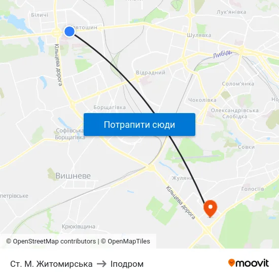 Ст. М. Житомирська to Іподром map