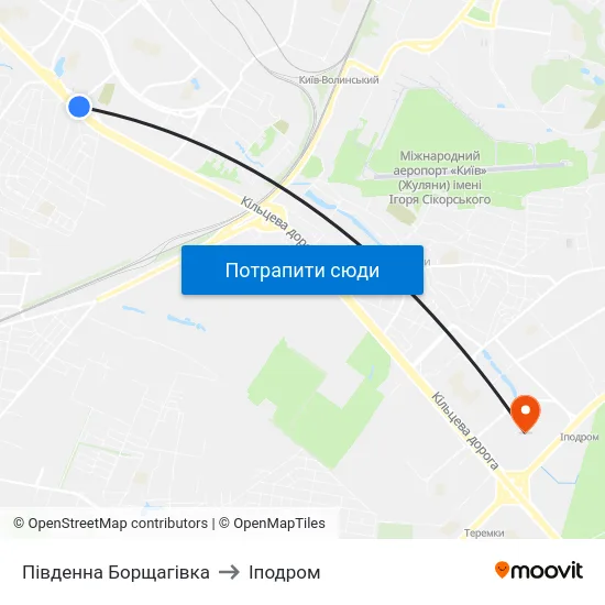 Південна Борщагівка to Іподром map