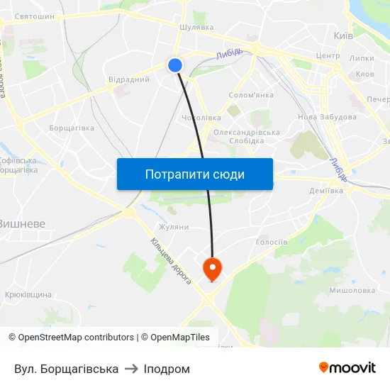 Вул. Борщагівська to Іподром map