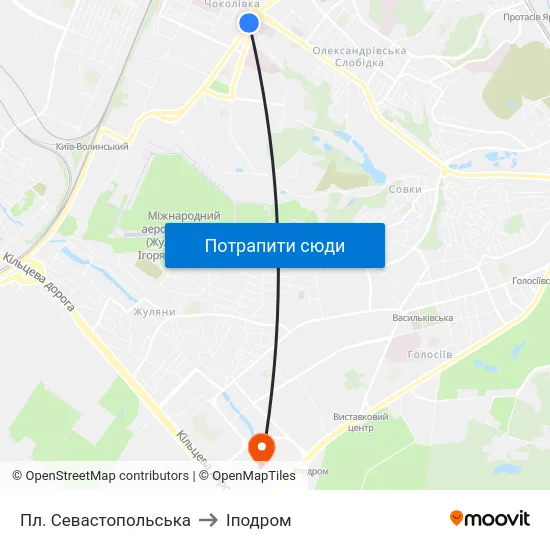 Пл. Севастопольська to Іподром map