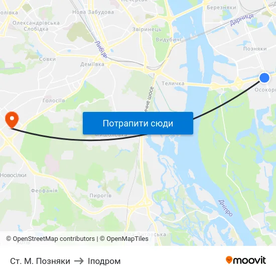 Ст. М. Позняки to Іподром map