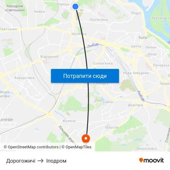 Дорогожичі to Іподром map
