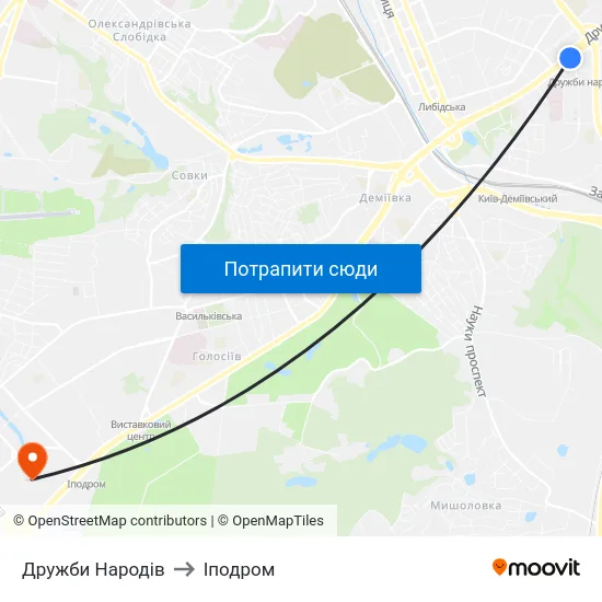 Дружби Народів to Іподром map