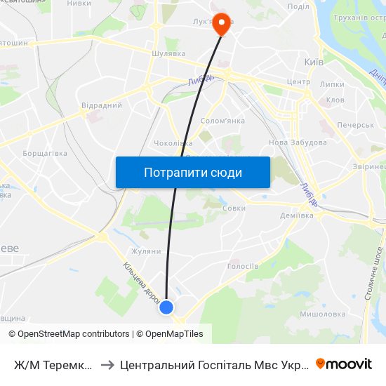 Ж/М Теремки-1 to Центральний Госпіталь Мвс України map