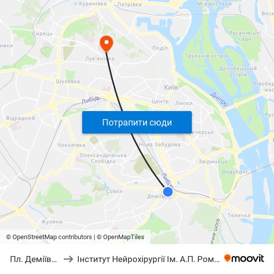 Пл. Деміївська to Інститут Нейрохірургії Ім. А.П. Ромоданова map