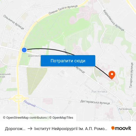 Дорогожичі to Інститут Нейрохірургії Ім. А.П. Ромоданова map