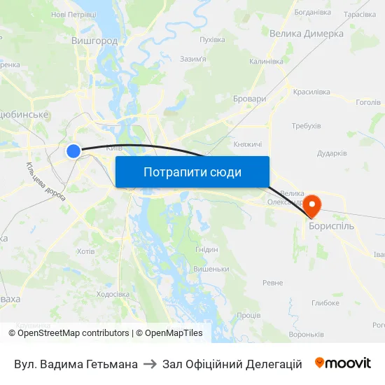 Вул. Вадима Гетьмана to Зал Офіційний Делегацій map