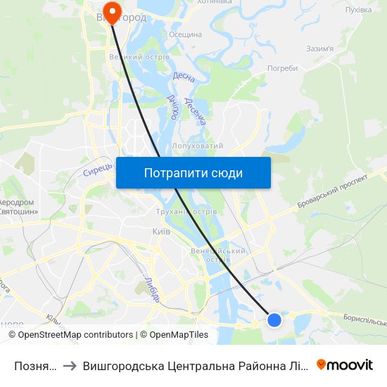 Позняки to Вишгородська Центральна Районна Лікарня map