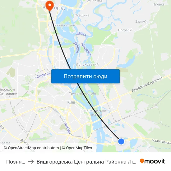 Позняки to Вишгородська Центральна Районна Лікарня map