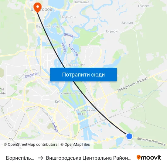 Бориспільська to Вишгородська Центральна Районна Лікарня map