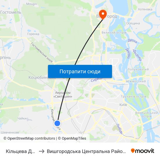 Кільцева Дорога to Вишгородська Центральна Районна Лікарня map