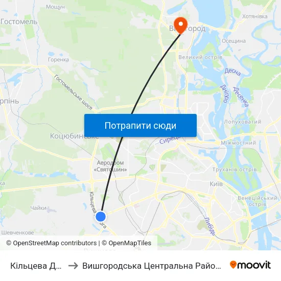 Кільцева Дорога to Вишгородська Центральна Районна Лікарня map