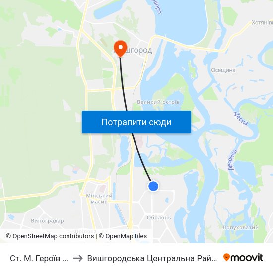 Ст. М. Героїв Дніпра to Вишгородська Центральна Районна Лікарня map