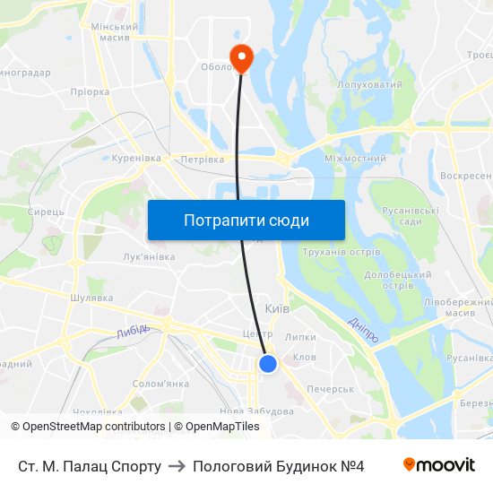 Ст. М. Палац Спорту to Пологовий Будинок №4 map