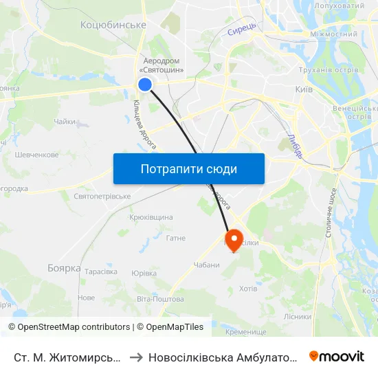 Ст. М. Житомирська to Новосілківська Амбулаторія map