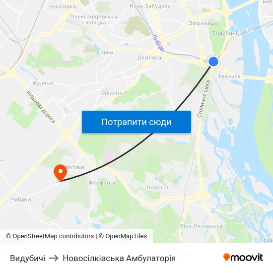 Видубичі to Новосілківська Амбулаторія map