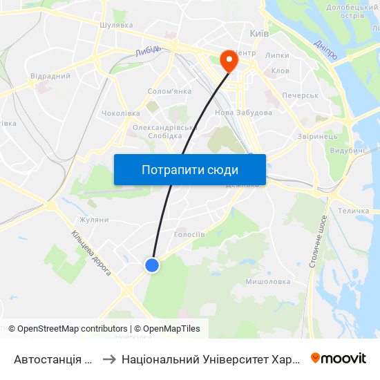 Автостанція Південна to Національний Університет Харчових Технологій map