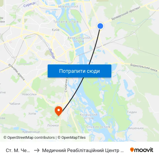 Ст. М. Чернігівська to Медичний Реабілітаційний Центр Мвс України ""Хутір Вільний"" map