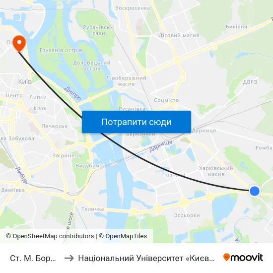 Ст. М. Бориспільська to Національний Університет «Києво-Могилянська Академія» map