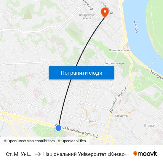 Ст. М. Університет to Національний Університет «Києво-Могилянська Академія» map