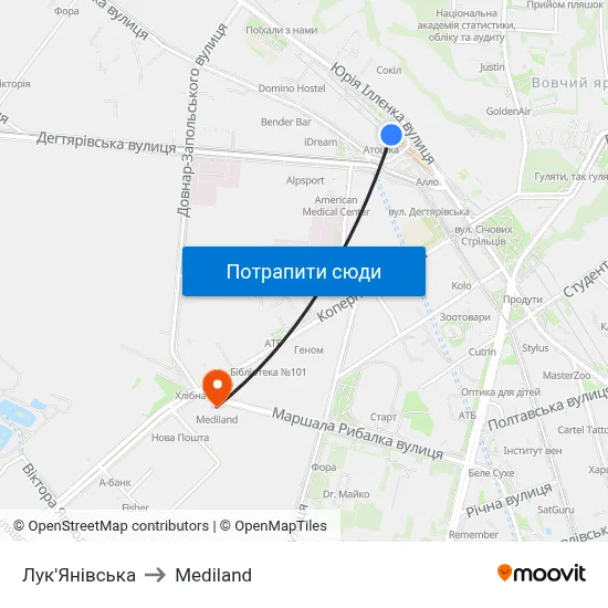Лук'Янівська to Mediland map