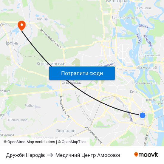 Дружби Народів to Медичний Центр Амосової map