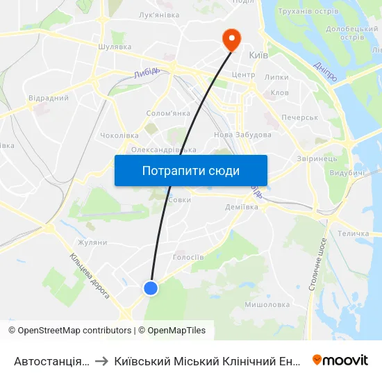 Автостанція Південна to Київський Міський Клінічний Ендокринологічний Центр map