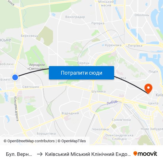 Бул. Вернадського to Київський Міський Клінічний Ендокринологічний Центр map