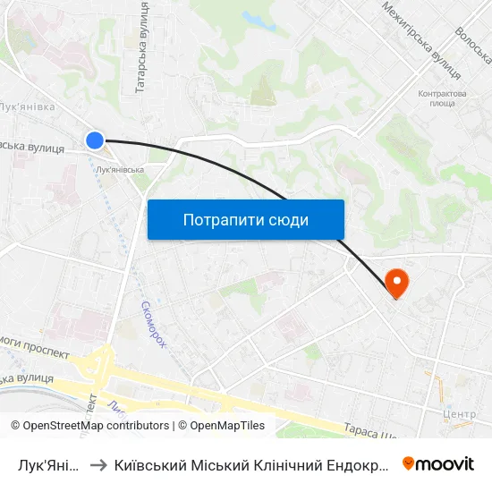 Лук'Янівська to Київський Міський Клінічний Ендокринологічний Центр map