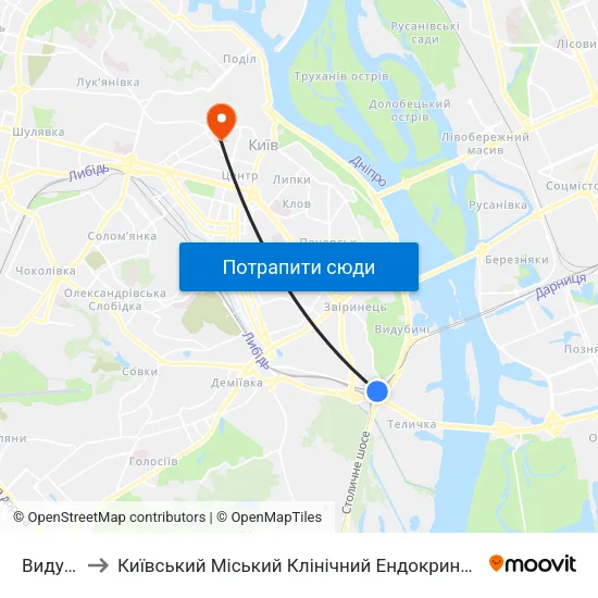 Видубичі to Київський Міський Клінічний Ендокринологічний Центр map