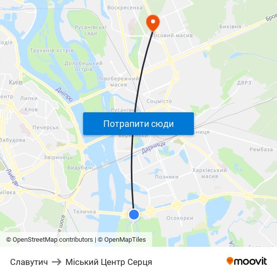 Славутич to Міський Центр Серця map